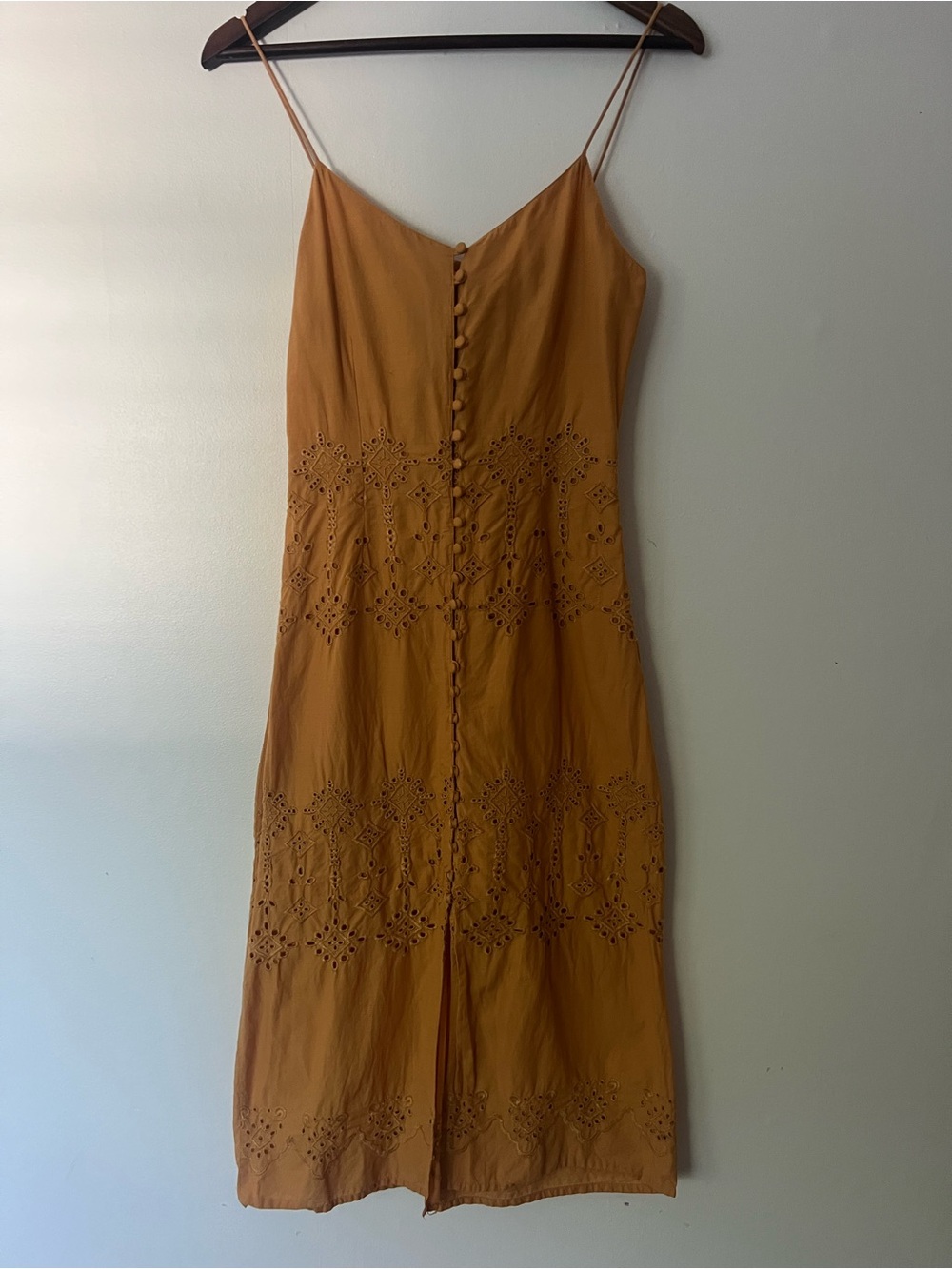 Primark Boho Mustard Button-Front Spaghetti Strap Midi Dress, Womens 2